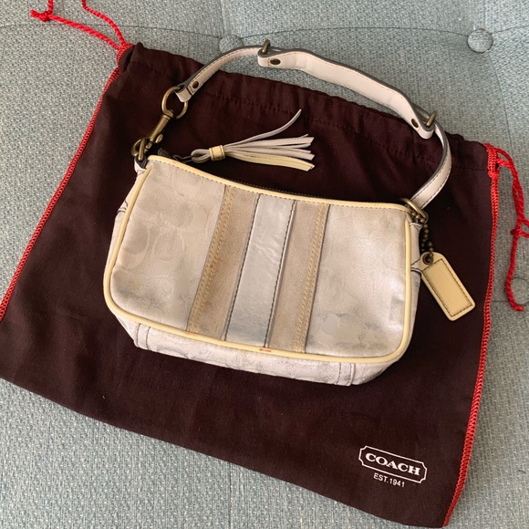 Coach Handbags - Coach Small Silver and White Handbag